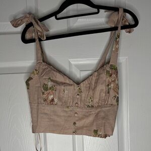 Altar'd State Floral Crop Top - Beige and Green